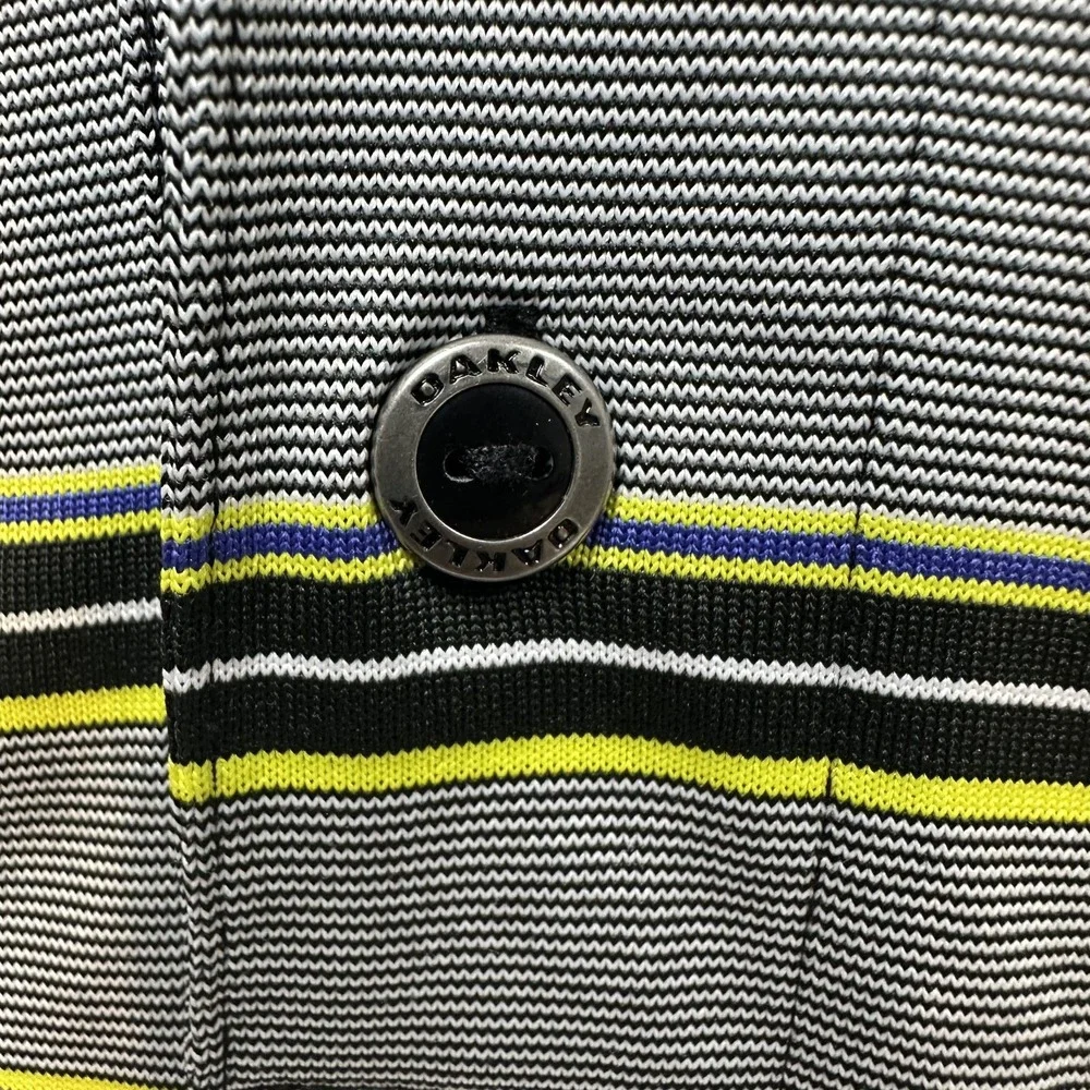 Oakley‎ Polo Shirt Mens XL Gray Yellow White Striped Short Sleeve Golf